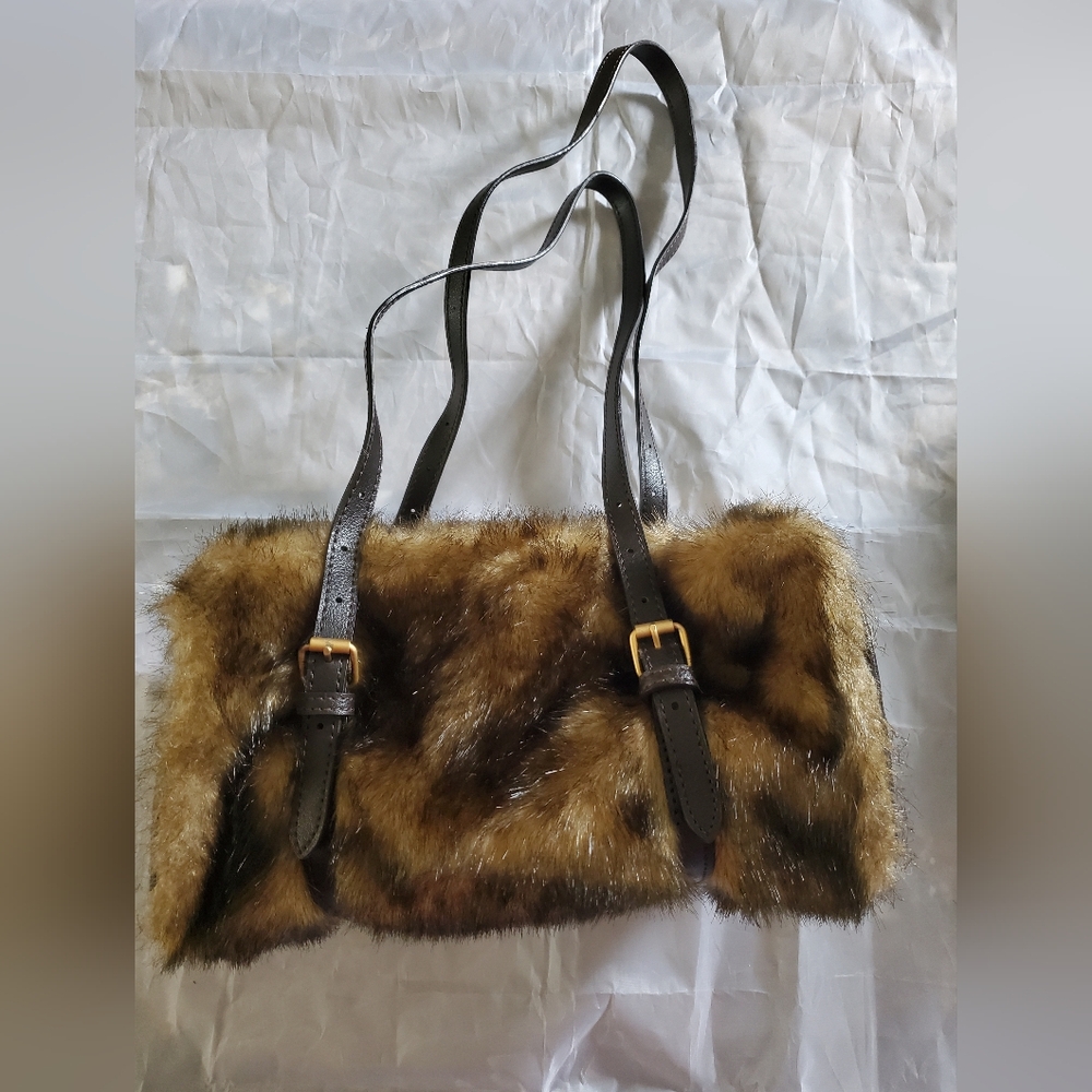 Faux Fur Handbag with Leather Straps Blaine Trump